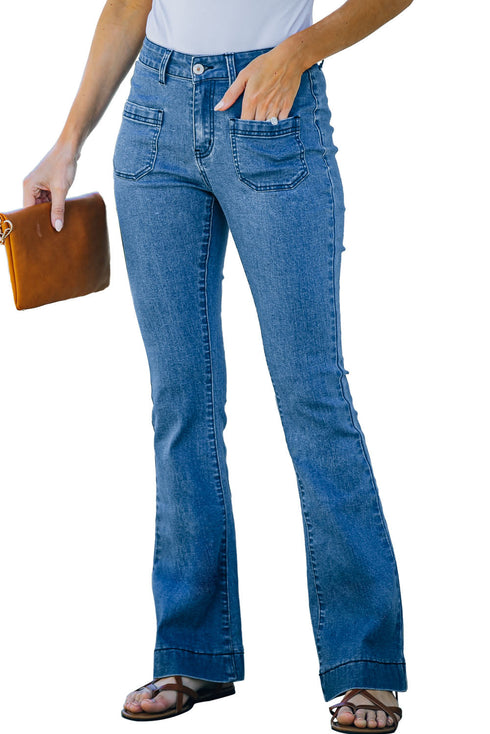 Vintage Casual Pocket Flared Jeans